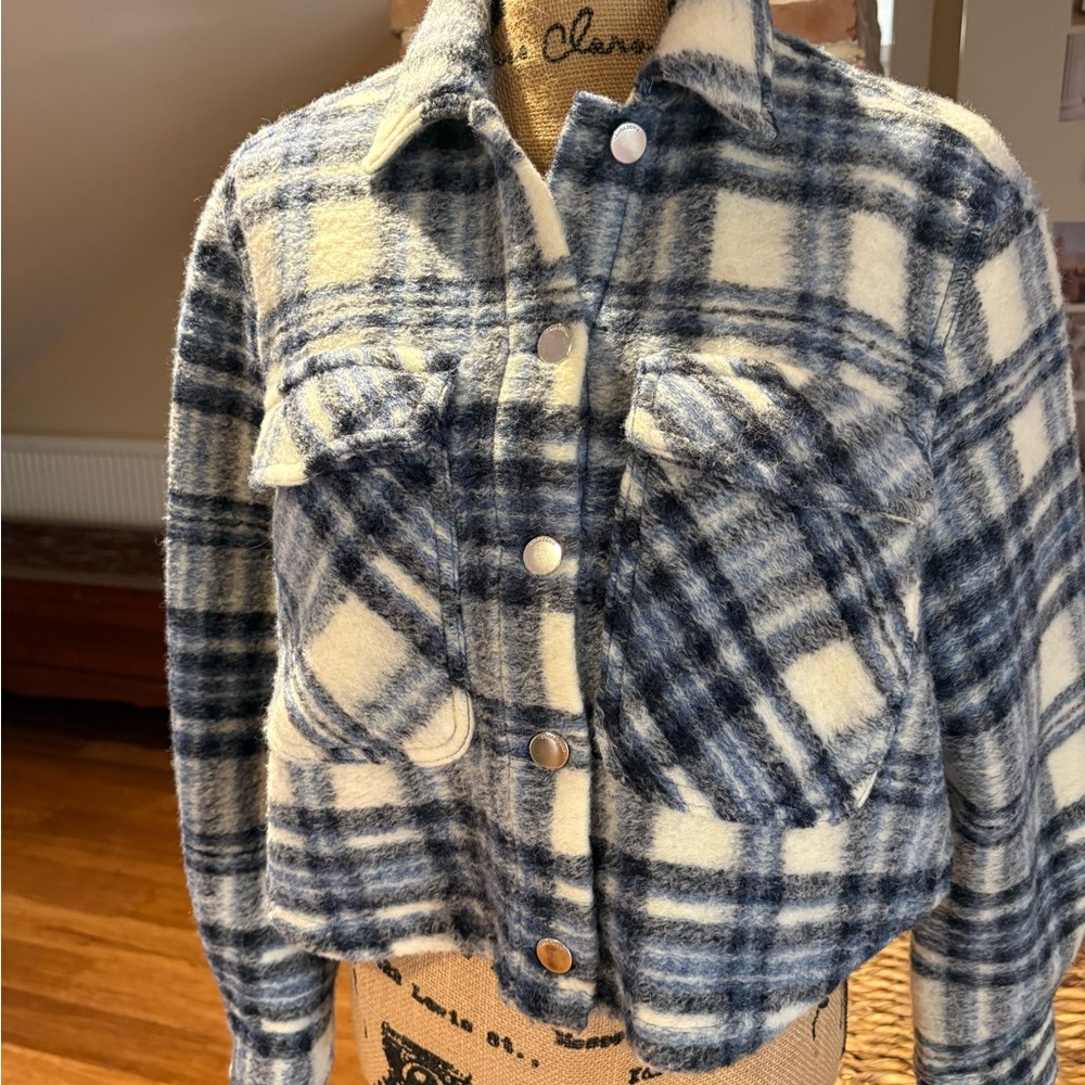 Zara Plaid Blue and Cream Women's Jacket